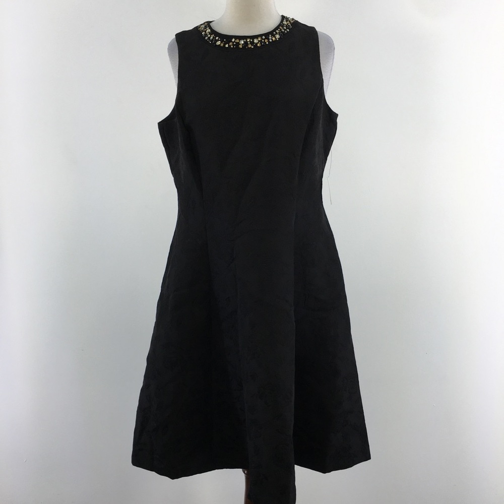 NWT Liz Claiborne Black Gold Beaded Neckline Mini Skater Dress
